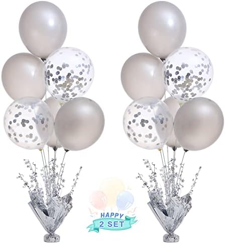 2 Set Silver Balloon Centerpieces for Tables Silver Balloons Stand Kit for Birthday Party Baby Shower Wedding Bridal Shower Retirement Engagement Graduation Prom Table Decorations by Suppromo