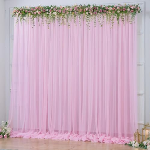 10x10ft Baby Pink Tulle Backdrop Curtain for Parites, Sheer Photo Backdrop Drpaes for Wedding Baby Shower Bridal Girl Shower Birthday Party Photo Shoot Background Decorations by Partisky