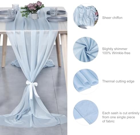 Pack of 15 Chiffon Table Runners 29 x 120 Inch, 10FT Long - Baby Blue - Image 6