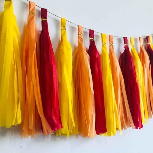 We Moment Red Orange Yellow Tissue Paper Tassels Party Tassel Garland Banner for Birthday Thanksgiving Party Decoration, DIY Kits,15PCS - Image 3