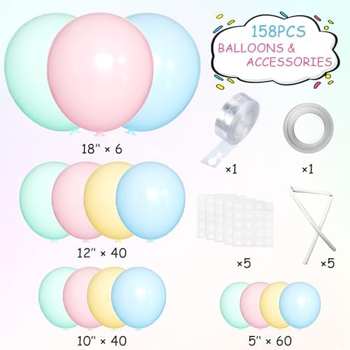 MEBAY Pastel Balloon Garland Arch Kit, 146Pcs Macaron Pink Blue Green Yellow Latex Balloons Different Sizes 18 12 10 5 Inch for Gender Reveal Baby Shower Wedding Birthday Party Decoration - Image 2