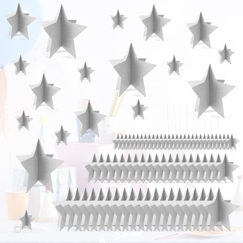 70 Pcs Silver Star Centerpieces for Tables Silver Party Birthday Decorations Sparkle 3D 2025 Graduation Star Table Decor 3 Sizes 8" 5" 3" Christmas Bridal Shower Red Carpet Film Show Theme Party by MISAKTEAM