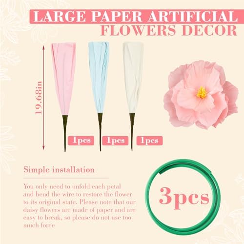 3 Pcs 5ft Large Paper Mix Color Poppy Flower Giant Artificial Poppy - Image 4