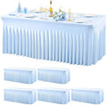 Wish Care 6 Pack Baby Blue Spandex Table Clothes for 6 Foot Rectangle Tables, 6FT Wrinkle Free Fitted Tablecloths Ruffles Design Table Cover for Party, Banquet, Wedding and Events by WishCare