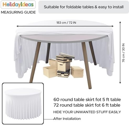 Fitted White Spandex Table Skirts for Wedding Party,72 Inch Round,4 Pack - Image 6