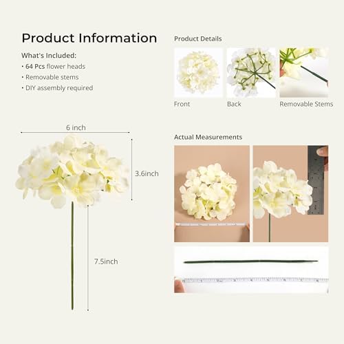 Auihiay 64Pcs Champagne Artificial Hydrangea Flowers,Silk Hydrangeas - Image 3