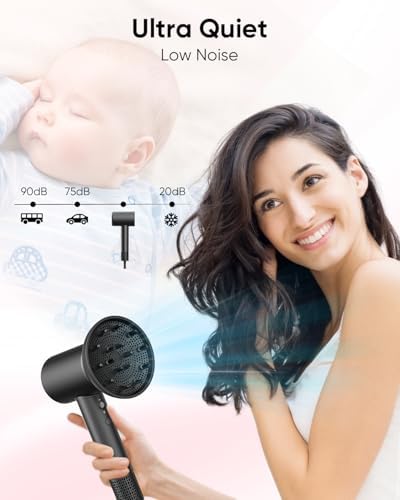 CONFU Hair Dryer, 110000 RPM Fast Drying Blow Dryer with Magnetic Diffuser and Concentrator, Professional Lightweight Ionic Hair Dryer for Women and Men Black - Image 4