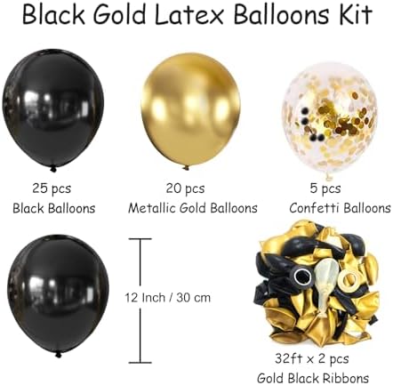 Black and Gold Balloons, 50Pcs 12 Inch Black Gold Confetti Balloons with Ribbons for Birthday,Graduation,New Years,Wedding,Engagement Party Decorations - Image 2