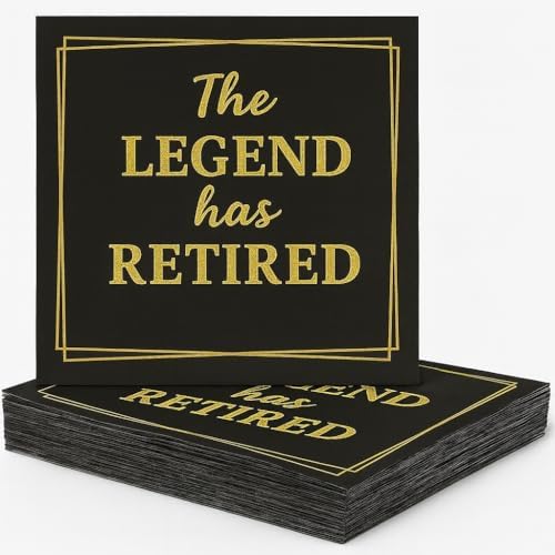 100‑Pack ‘The Legend Has Retired’ Black & Gold Napkins – 2‑Ply Cocktail, Lunch & Dinner Party Napkins – Elegant, Disposable Retirement Party Decoration – 6.5″ x 6.5″ Folded (Large, 100, Count) by JPACO