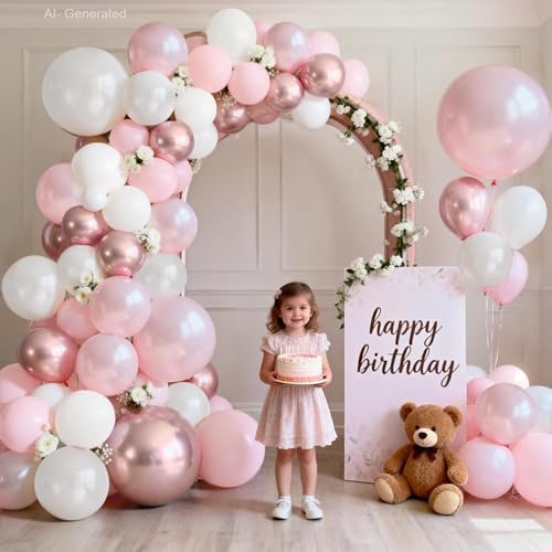 Blocesa Pearl Pink White Balloons Arch Kit Double Stuffed, Party Decor. - Image 5