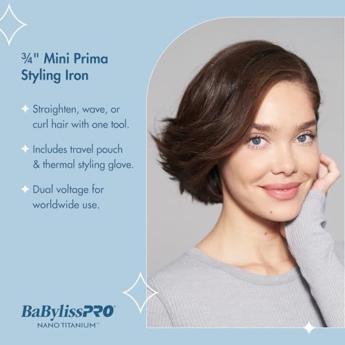 BaBylissPRO Nano Titanium Prima2000 Ionic Styling Iron, 3/4" stainless steel travel/mini iron, all hair types - Image 2