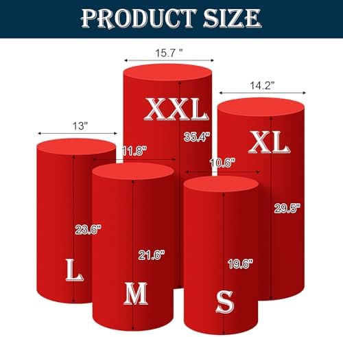 SaitiMade Set of 5 - Red Cylinder Pedestal Stand Covers - Image 2