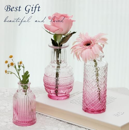 Bud Vases Set of 12,Glass Bud Vases in Bulk,Small Flower Vases for Centerpieces,Mini Vintage Vase for Wedding, Home Table Decor,Christmas,Party Decoration,Pink - Image 3