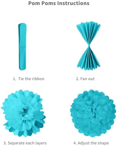 Teal & Gold Birthday Decorations - Turquoise Blue White Gold Balloons, Happy Birthday Banner, Foil Balloons, Aqua Pom Poms for Women & Girls Parties - Image 6
