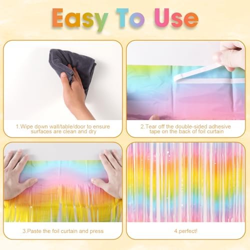 Voircoloria Pastel Foil Fringe Backdrop Curtains,3.3x8.2ft, 3 Pack - Image 4