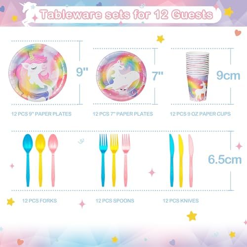 Unicorn Birthday Decorations for Girls, Unicorn Party Supplies Kit, All in One Birthday Decor Set,Party with 12 Tableware Sets, Banner, Backdrop, Ballons, Paper Plates - Image 4
