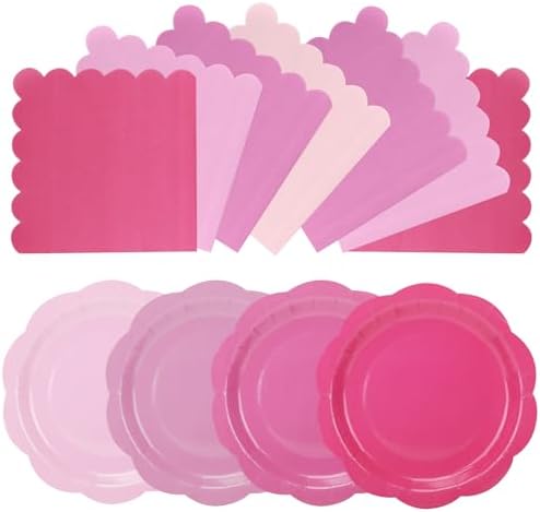 96Pcs Pink Plates and Napkins Party Supplies,Gradient Pink 9inch Scalloped Plate and Napkin Tableware Set for Baby Shower Wedding Birthday Decorations Serves 48 Guests by CENLBJ