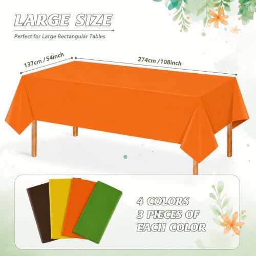 12 Pcs Fall Plastic Tablecloths, Yellow Orange Green Coffee - Image 2