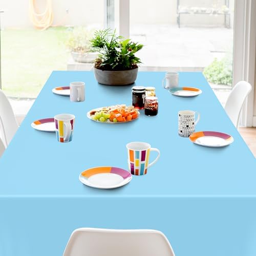 QZYL 2 Pack Picnic Table Cover, 108 x 54 Inches Sky Blue Plastic Tablecloth, Tear Resistant Rectangle Disposable Tablecloth Party Tablecover, Waterproof Rectangle Table Decorations Party Supplies - Image 7