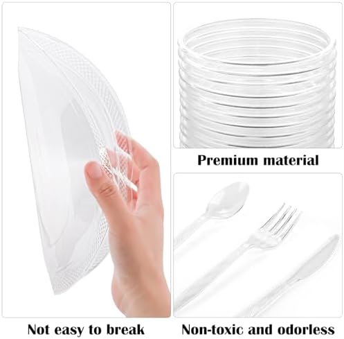 Aodaer 400 Pieces Clear Party Supplies Disposable Dinnerware Set Include Plastic Plates Cups Knives Forks Spoons Paper Napkins for Birthday Wedding Graduation Parties, Serve 50 Guests - Image 3