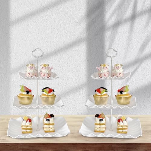 5 Pcs Cupcake Stand Set - White Plastic Dessert Table Display Set - Image 2