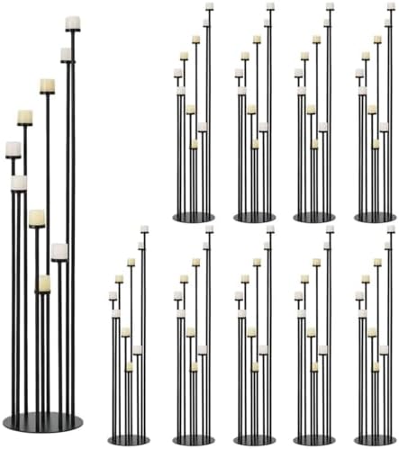 Set of 10 Black Floor Candle Holders, 9 Arm Candelabra by WeddingPartyDecoration