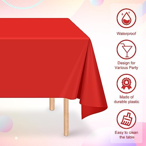 32 Pack Red Plastic Tablecloth for Rectangle Tables, Premium Decorative Red Disposable Table Cloths for Parties, Rectangle Party Table Cover for Birthday, Wedding, Christmas, Anniversary, 54 x 108Inch - Image 3