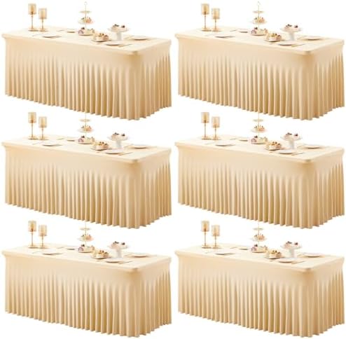 Shillance 6 Packs Champagne Spandex Tableclothes for 6 Foot Rectangle Table, Spandex Table Covers 6FT Stretch Table Skirts Wrinkle Free Fitted Table Cloth for Event, Wedding, Banquet & Parties by Shillance