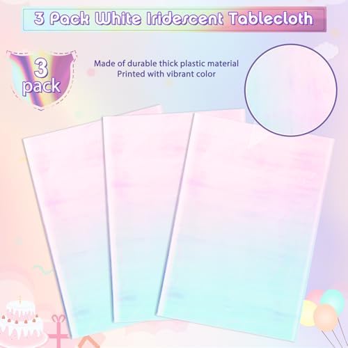 3 Pack Iridescent White Plastic Tablecloth, Shiny White Disposable Laser Rectangle Table Covers, Holographic Foil Tablecloth Party Decorations for Birthday Bridal Wedding Banquet, 40 x 108 Inch - Image 4