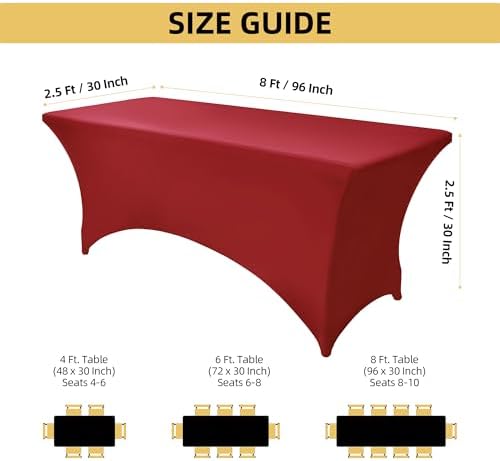 2-Pack 8ft Spandex Table Covers for Rectangle Folding Tables - Washable Elastic Tablecloth - Ultimate Fitted Table Protector for Birthday Parties, Trade Shows, Banquet - Image 4