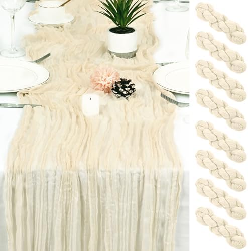 8 Pack Ivory Cheesecloth Table Runner 17x108 inch Boho Gauze Cheese Cloth Table Runners for Wedding Party Baby Bridal Shower Home Decor by Unknown