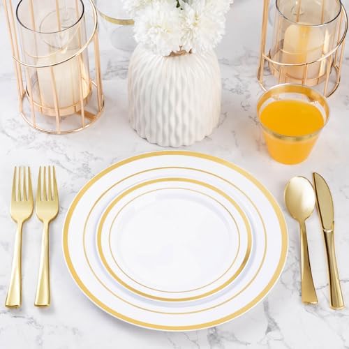BESTVIP 300 Pcs Gold Plastic Dinnerware Set for 50 Guests - Image 5