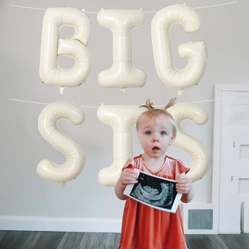40 Inch Cream BIG SIS Balloons, Large Beige Neutral Big Sis Balloon Letters Sign with Ribbon, Ivory White Sand Baby Girls Balloon for Her Birthday Baby Shower Gender Reveal Party Decoration Supplies - Image 6
