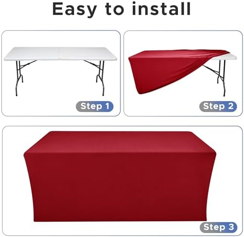Rectangle Spandex Fitted Tablecloths For Vendor Booths 4 Pcs 72X30 Inch Red - Image 4