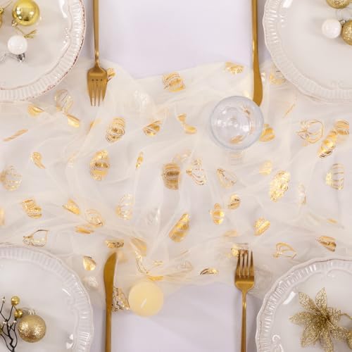 Gold Gauze Table Runner Fall Pumpkin Sheer Party Centerpiece Table Decor - Image 4