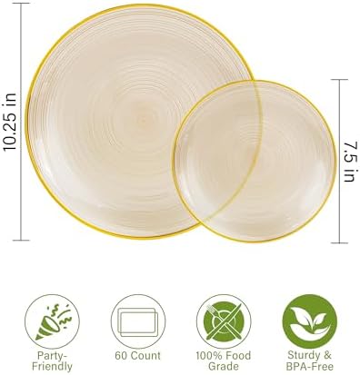 Morejoy 350PCS Clear Brown Plastic Plates - Disposable Gold Party Plates - Image 4