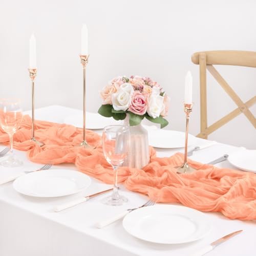 Peach Pink Cheesecloth Table Runner Fall Dinning Table Decor 10ft, 3 Pack - Image 4