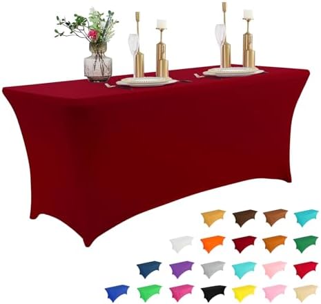 IVAPUPU 6FT Table Cloth for Rectangular Spandex Burgundy Table Cover by IVAPUPU