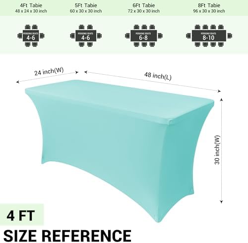 Obstal Spandex Table Cover 4ft Fitted Tablecloth Rectangular, Fresh Blue - Image 4