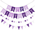 Purple Happy Birthday Banner Hanging Sign Circle Dot Triangle Bunting by Unknown