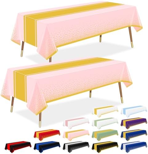 LANLISA Pink and Gold Tablecloth Party Decorations 12 Pack, Disposable Plastic Table Cloths for Baby Shower Birthday Wedding Party Decor by LANLISA