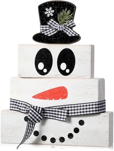 Moucuny 4 Pcs Wooden Snowman Blocks Tiered Tray Decor Farmhouse Table by Moucuny