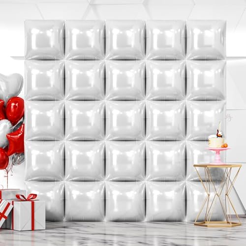 NISOCY 25PCS White Square Foil Balloons Wall Backdrop by NISOCY