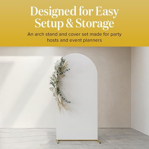 7.2FT Gold Wedding Backdrop Arch Stand with White Spandex Cover – Metal Frame, Water Weights & Storage Bag – Party, Birthday, Baby Shower, Bridal Shower, Wedding Ceremony, Photo Booth Decor - Image 4