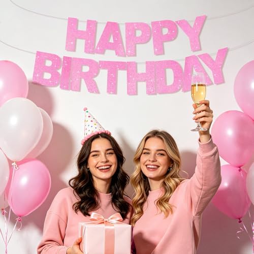 BEISHIDA Pre-Strung Dark Pink Happy Birthday Banner Party Sign Decoration - Image 4