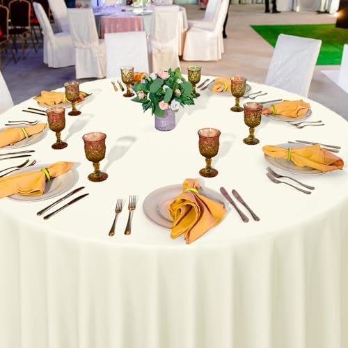 16 Pack Ivory Plastic Tablecloths for Round Tables, Premium Decorative Beige Disposable Table Covers for Parties, Round Cream Party Table Cover for Birthday Wedding Baby Shower Graduation, 84 Inch - Image 4