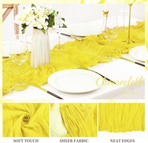 6 Pack Yellow Cheesecloth Table Runner 20 x 120 Inch Long Rustic Gauze Cheese Cloth Table Runner for Wedding 10FT Bridal Baby Shower Table Decorations Boho Fabric Sheer Birthday Party Table Decor - Image 3