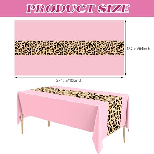 Buryeah 6 Pcs 54 x 108'' Plastic Disposable Leopard Tablecloth, Pink - Image 2