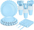 WNINK 175 PCS Light Blue Scalloped Plates and Napkins, Blue Disposable Plates Set with Napkins Cups Plastic Spoons Forks Knives for Birthday Baby Shower Gender Reveal Party Supplies Serve 25 Guests by WNINK
