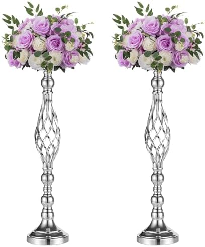 NUPTIO Silver Centerpiece Stand for Table, Twist Style, 22.8" Tall, 2 Pcs by Nuptio